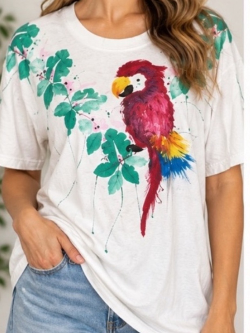 Vintage Hand Painted Parrot Renee Womack‎ T-Shirt